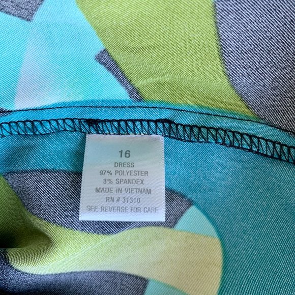 Dress Barn Geometric Turquoise Black Blue Green Dress 16 - Picture 8 of 8